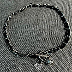 Harley Davidson Women’s silver & leather necklace
